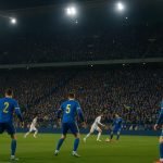 Sfeerbeeld van een avondwedstrijd in een vol stadion in Zenica
