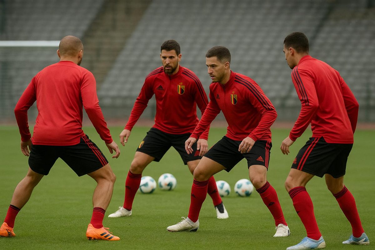 Toby Alderweireld tijdens een moment rond de Rode Duivels in aanloop naar het WK