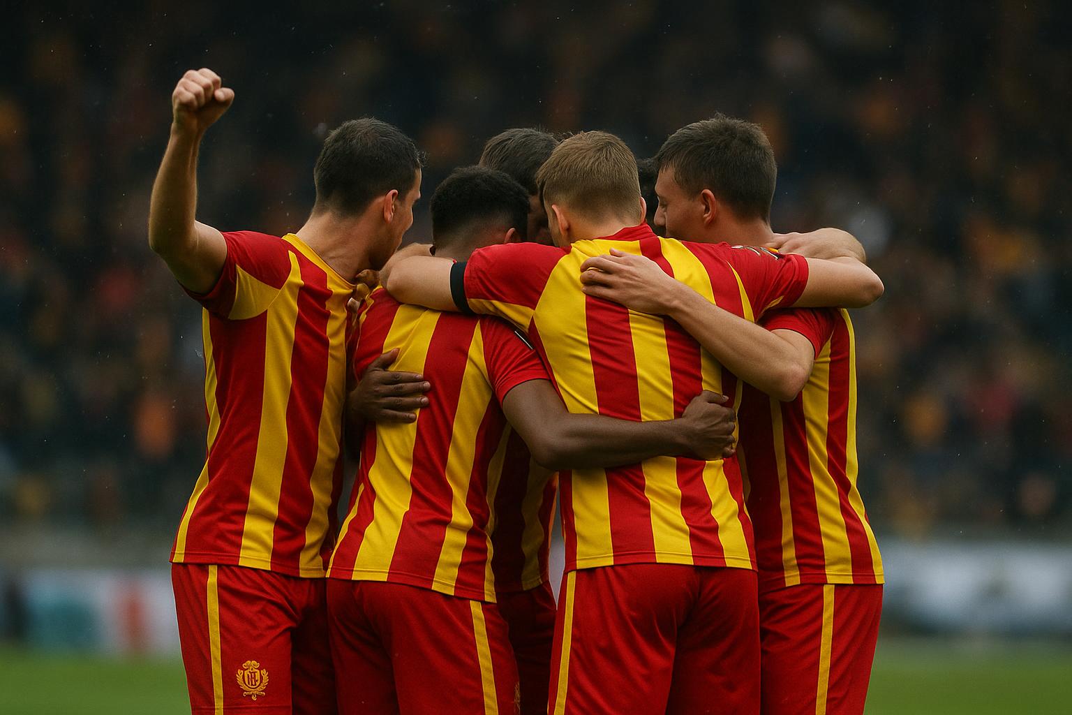 Benito Raman viert een doelpunt met KV Mechelen in het stadion