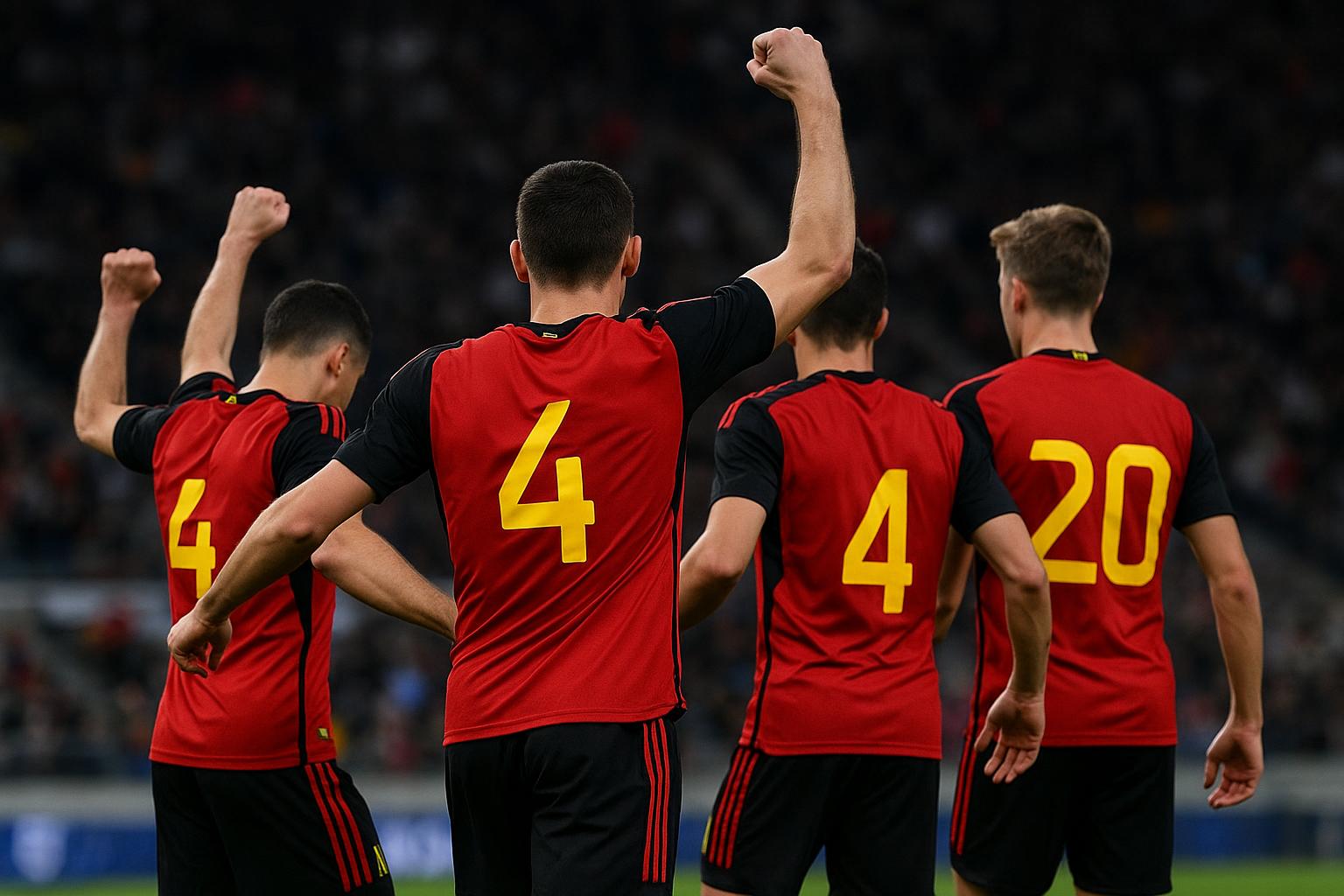 Rode Duivels vieren een doelpunt in de oefenmatch tegen de Verenigde Staten