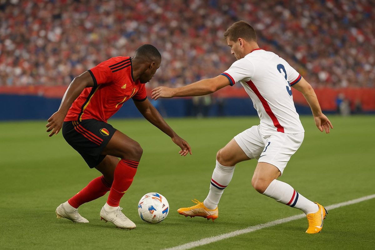 Alexis Saelemaekers in actie bij de Rode Duivels tijdens een interland.