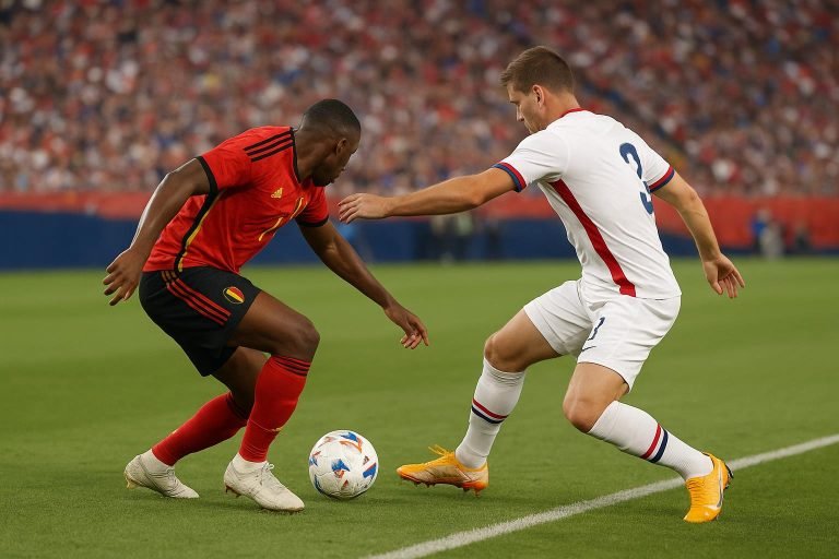 Alexis Saelemaekers in actie bij de Rode Duivels tijdens een interland.