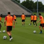 Rode Duivels tijdens een trainingsmoment op het oefenkamp in de Verenigde Staten