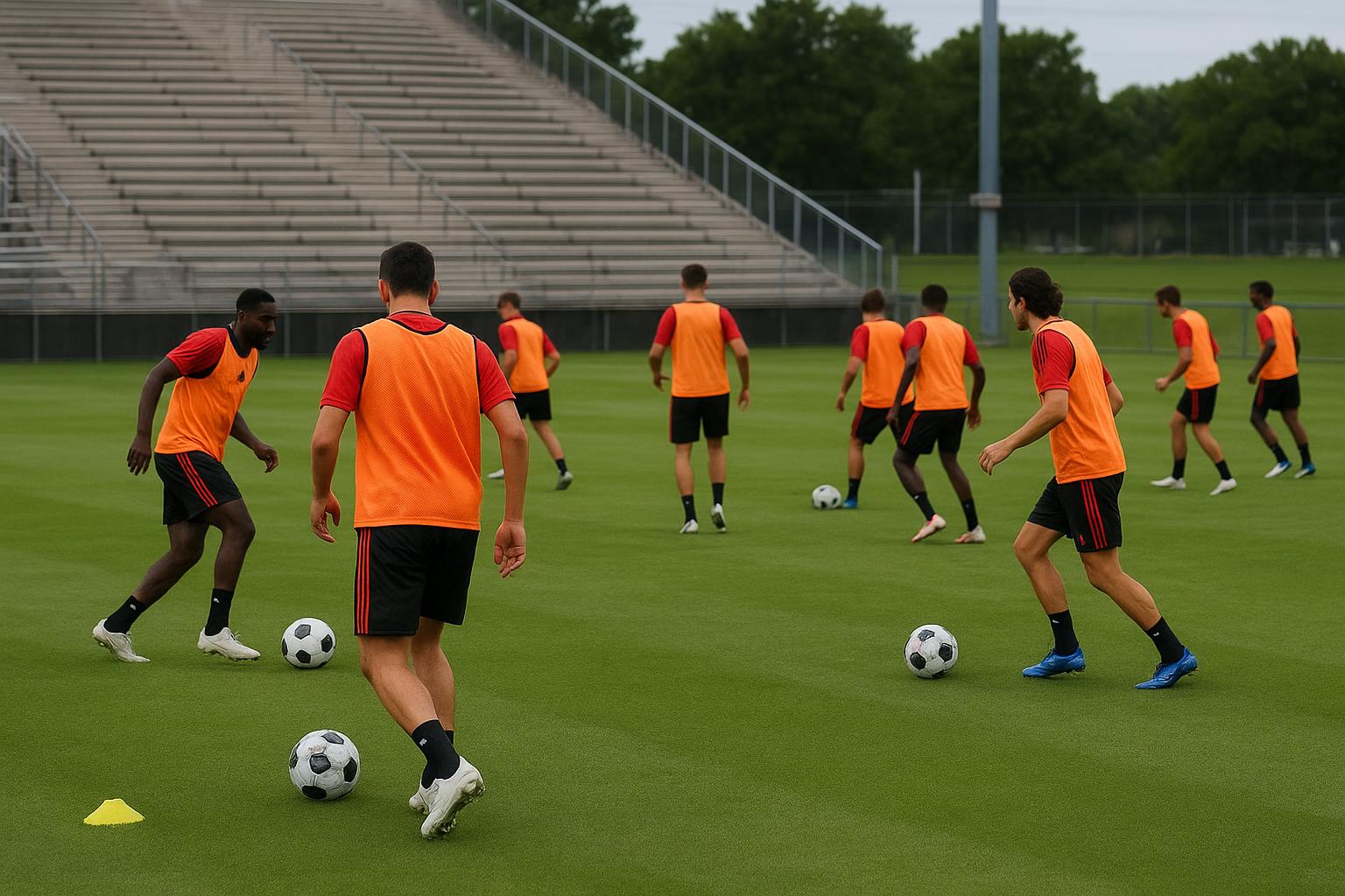 Rode Duivels tijdens een trainingsmoment op het oefenkamp in de Verenigde Staten