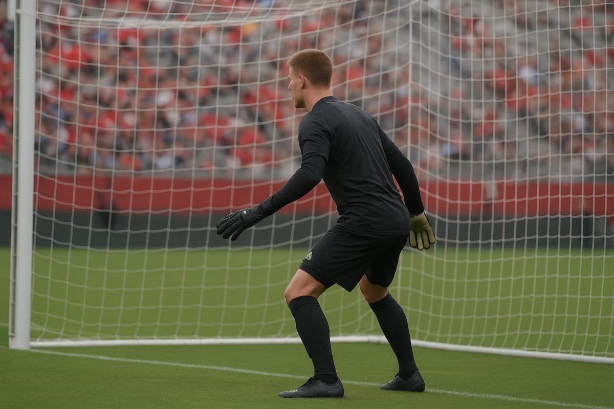 Een keeper van de Rode Duivels tijdens een moment van focus in het Mercedes-Benz Stadium.