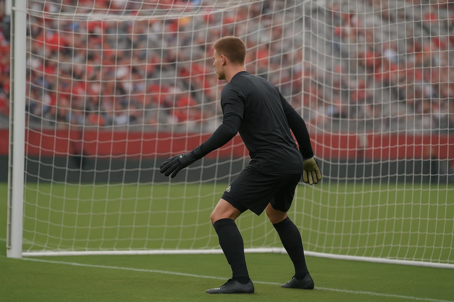 Een keeper van de Rode Duivels tijdens een moment van focus in het Mercedes-Benz Stadium.
