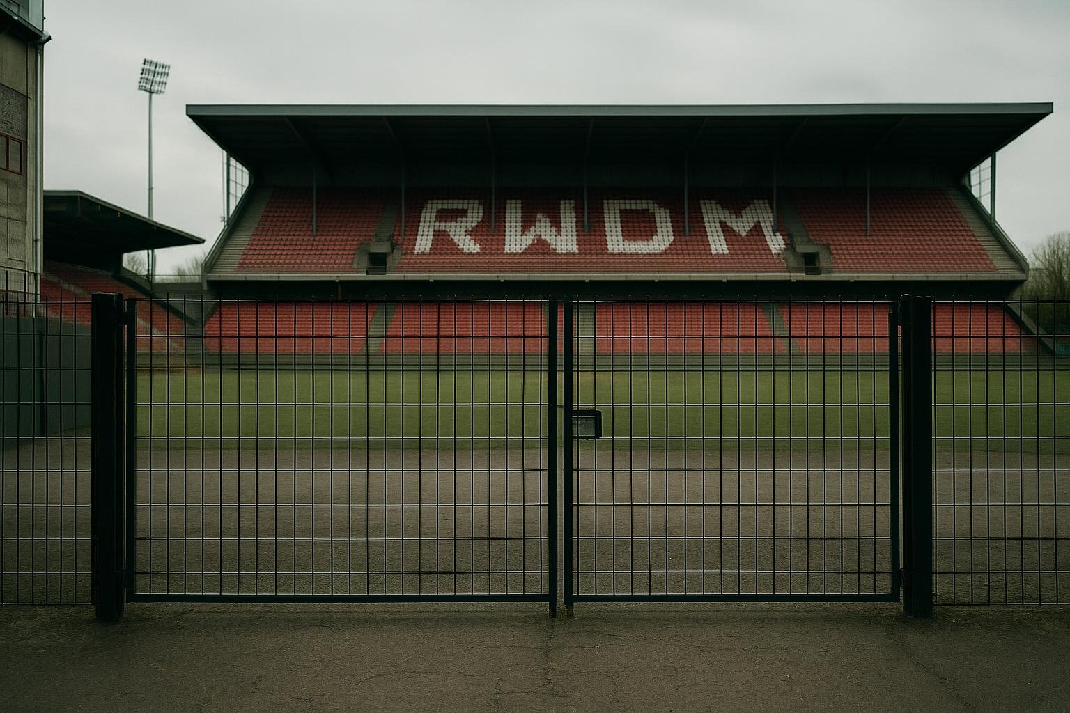 Stadionomgeving van RWDM Brussels in een context van licentie- en financiële onzekerheid