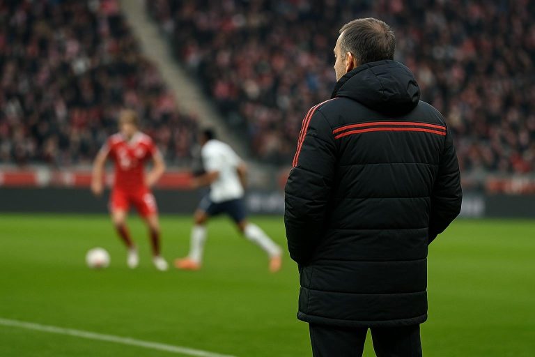 Vincent Kompany langs de zijlijn als trainer van Bayern München
