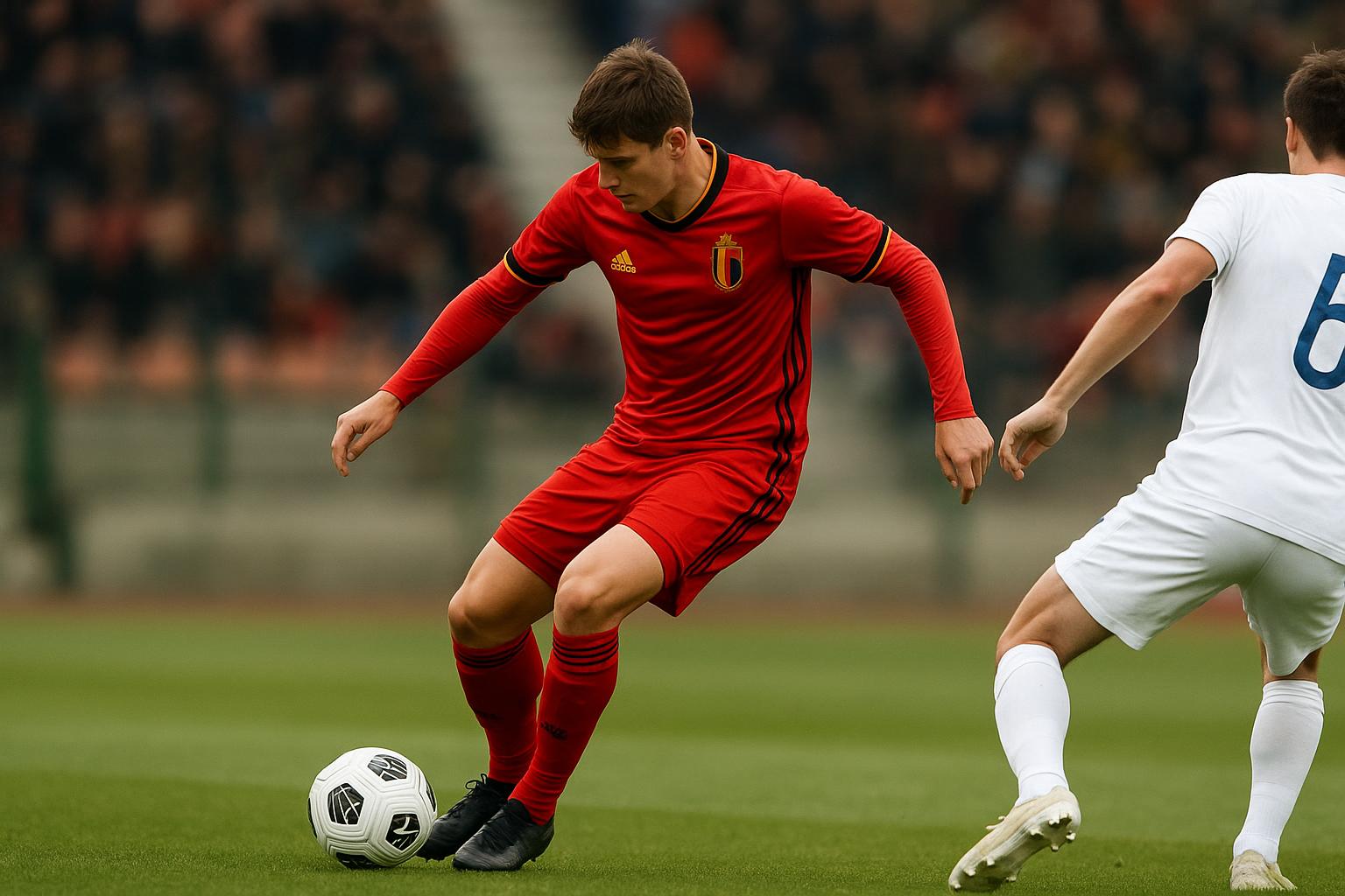 Nathan De Cat in actie in het shirt van de Rode Duivels