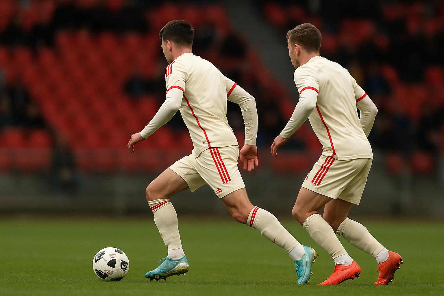 Spelers van België en de Verenigde Staten in een duel met gelijkaardige tenues op de achtergrond