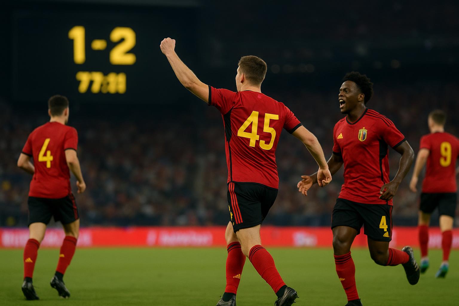 Zeno Debast viert na zijn doelpunt voor de Rode Duivels in Atlanta