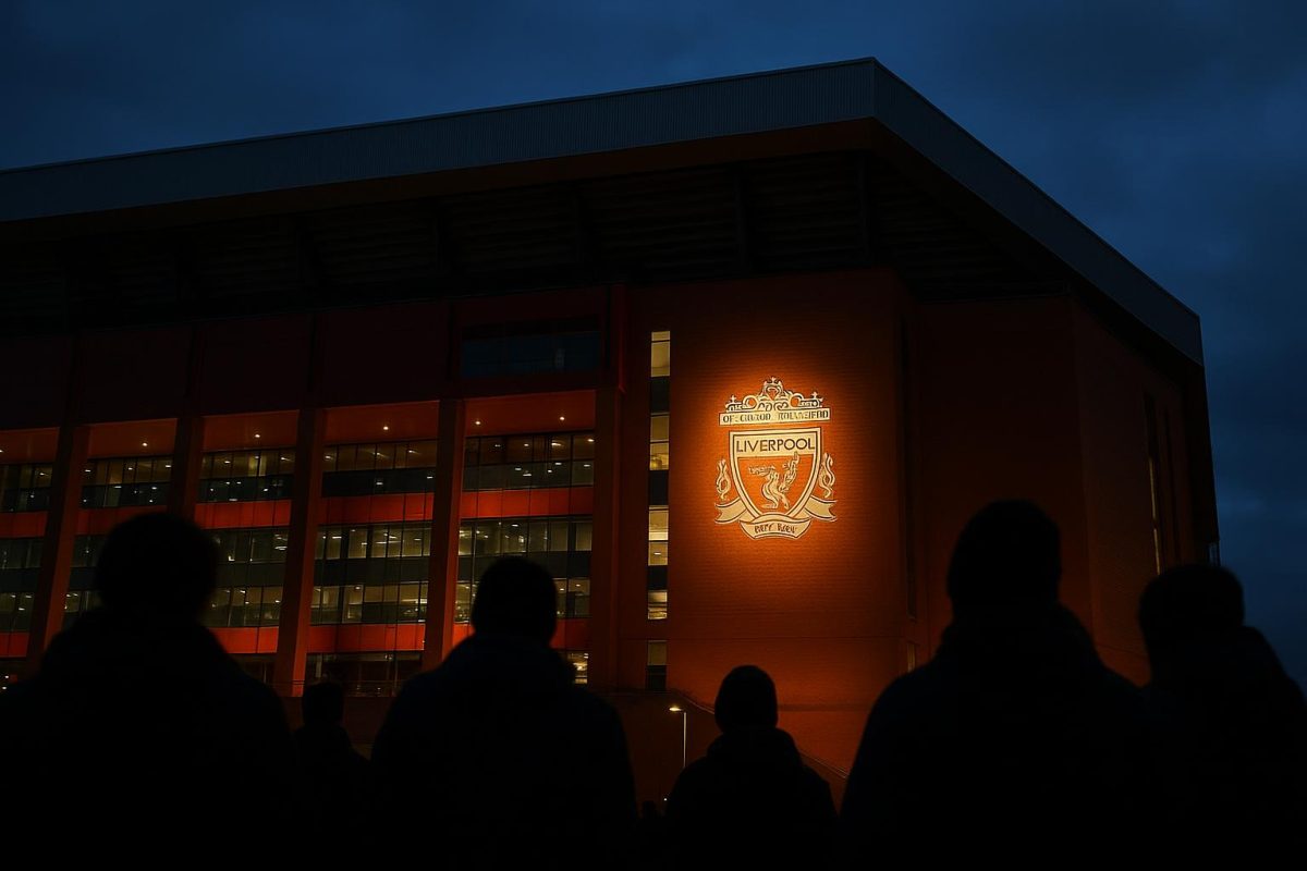 Anfield in Liverpool in een transfersfeer, zonder herkenbare gezichten