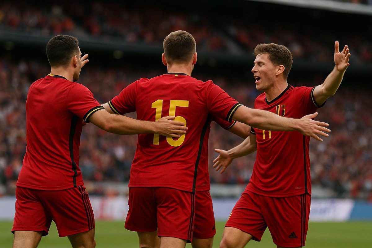 Dodi Lukebakio viert na een doelpunt met de Rode Duivels in de oefenmatch tegen de Verenigde Staten