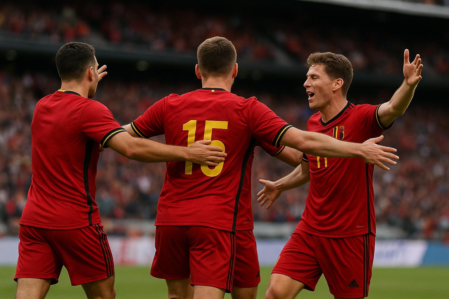 Dodi Lukebakio viert na een doelpunt met de Rode Duivels in de oefenmatch tegen de Verenigde Staten