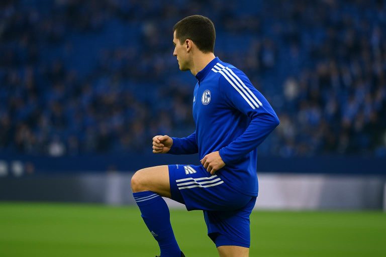 Moussa Ndiaye in actie in het shirt van Schalke 04 tijdens een wedstrijd.