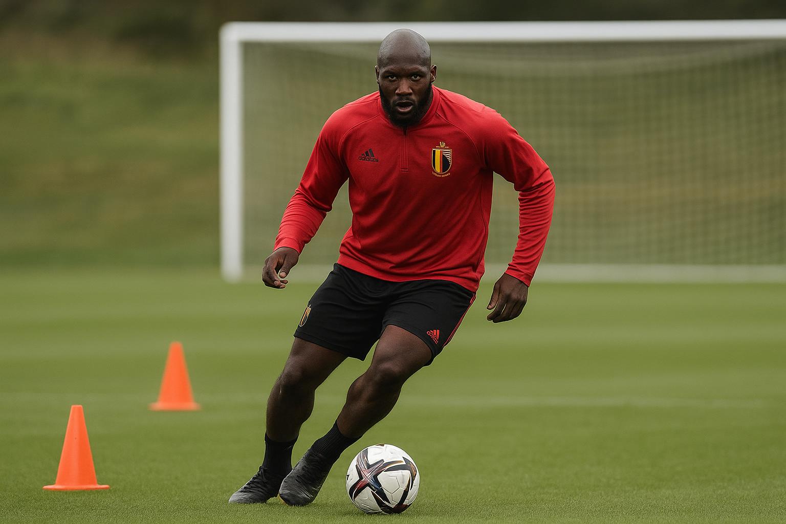 Romelu Lukaku in trainingscontext op Belgische bodem, met focus op herstel en voorbereiding.