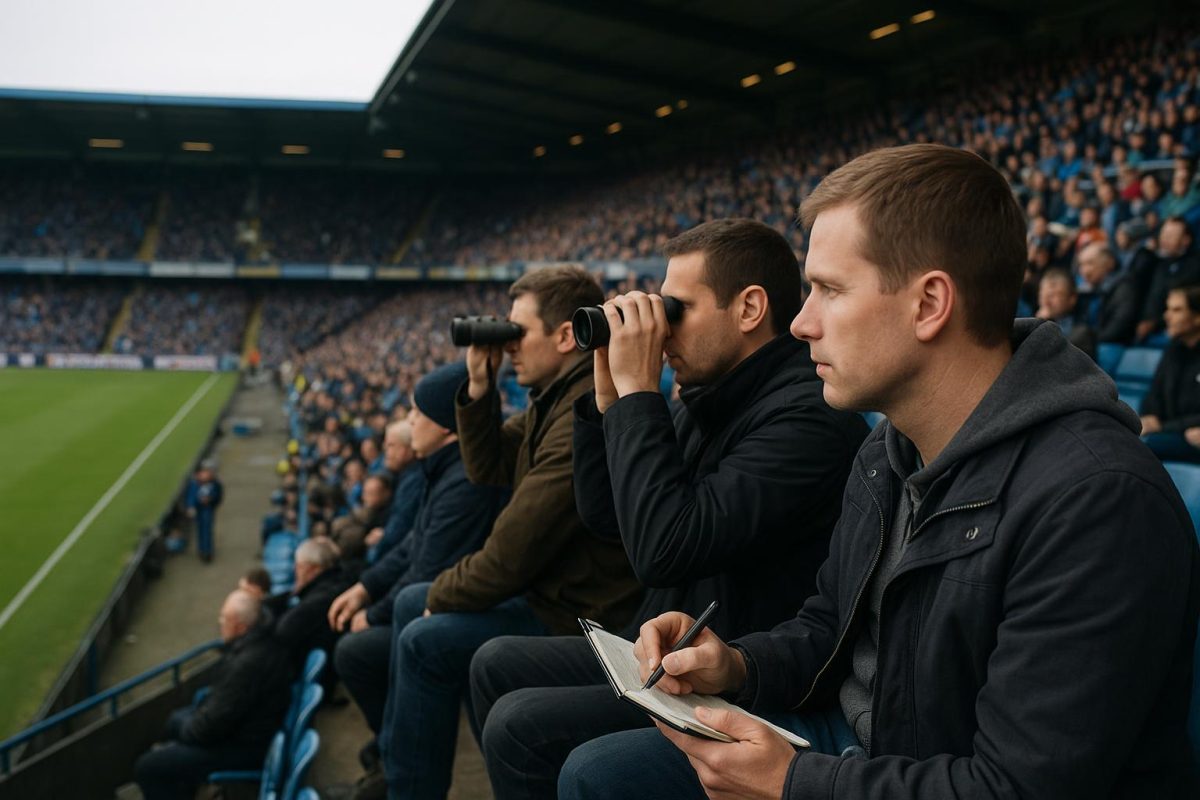 Scouts in de tribune van het Jan Breydelstadion tijdens Club Brugge tegen Anderlecht