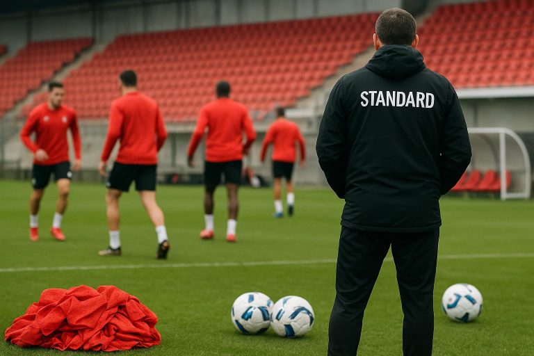 Vincent Euvrard van Standard langs de zijlijn tijdens een trainingsmoment