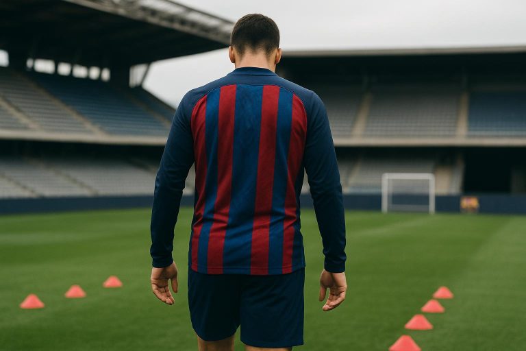 Alejandro Balde van FC Barcelona op training, gezien van achteren