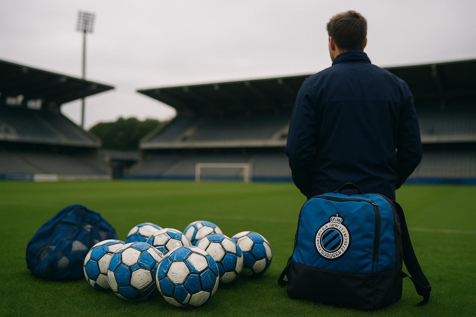 Sfeerbeeld van Club Brugge tijdens een training, in de context van transfergeruchten rond een defensieve middenvelder.