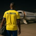 Privéjet op het tarmac bij nacht in Riyad, in een gespannen context