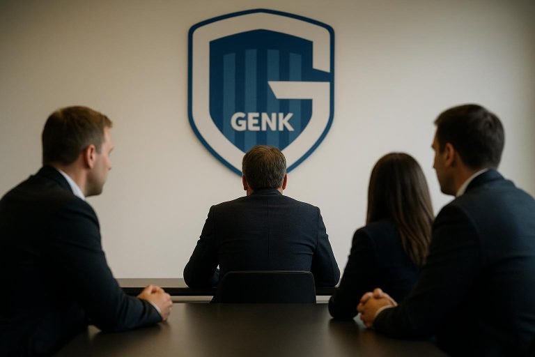 Bestuursmoment bij KRC Genk in de Cegeka Arena, zonder herkenbare gezichten