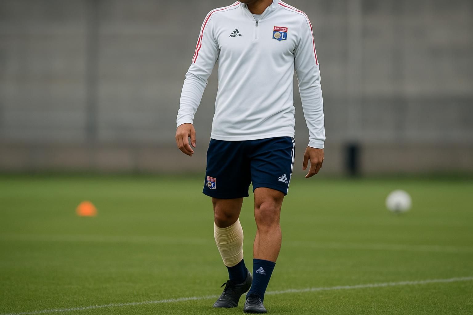 Malick Fofana van Olympique Lyon tijdens een trainingsmoment, in aanloop naar zijn revalidatie na een enkelingreep.