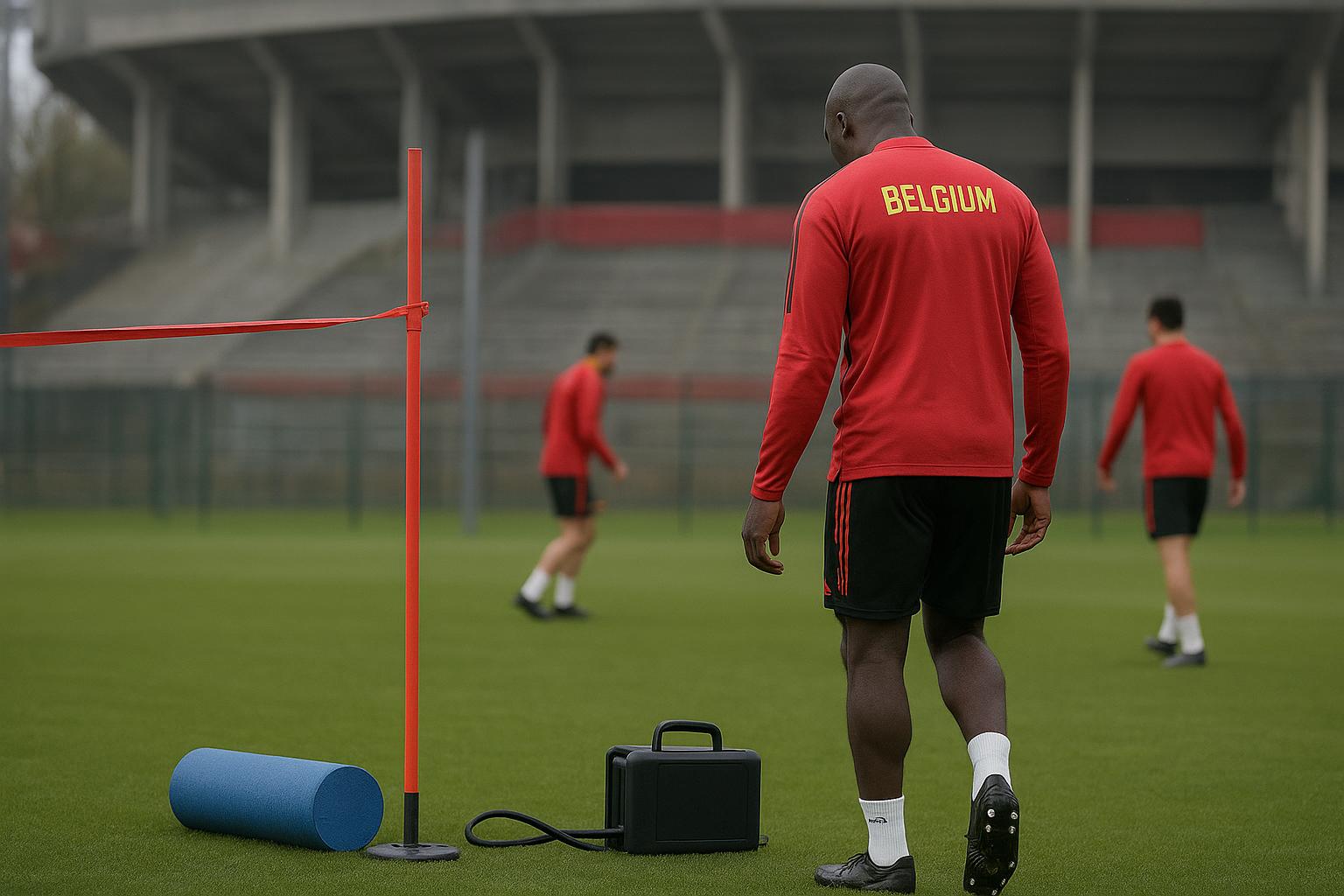 Romelu Lukaku tijdens een trainingsmoment terwijl de revalidatie en spanningen met Napoli aanhouden