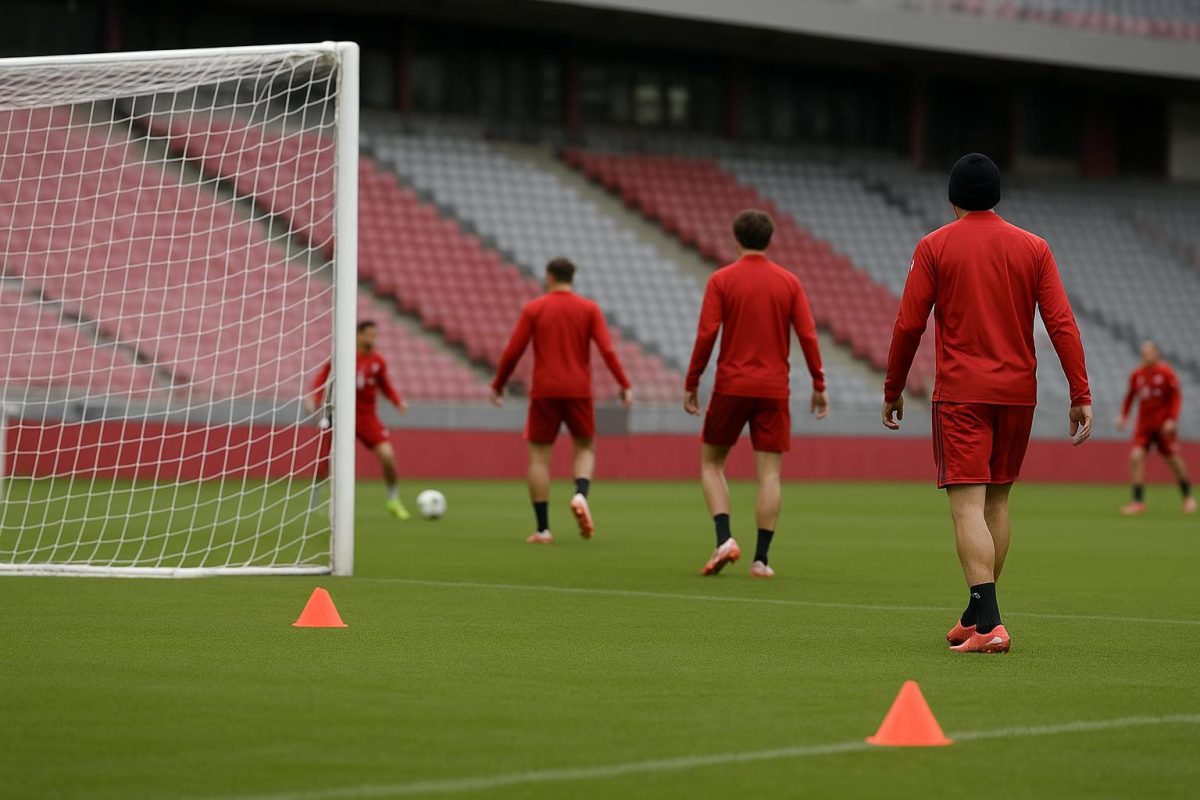 Vincent Kompany tijdens een trainingsmoment van Bayern München in aanloop naar een Champions League-duel.