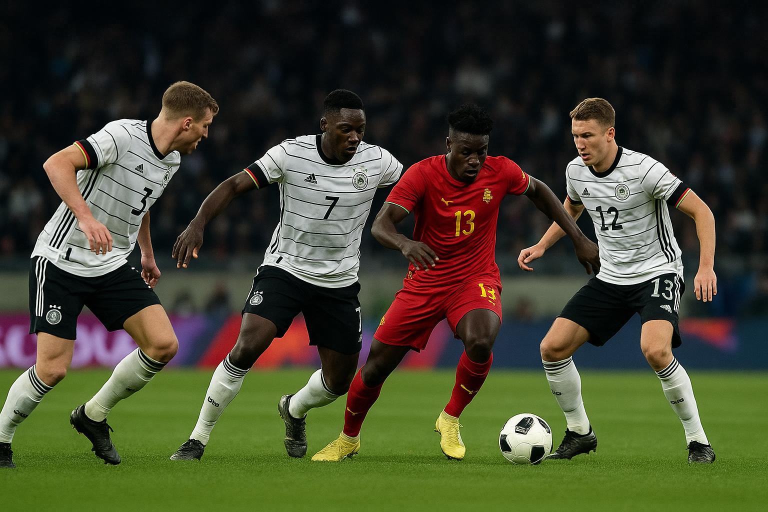 Spelmoment tijdens Duitsland tegen Ghana in de MHP Arena