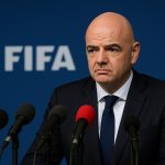 Gianni Infantino tijdens een persmoment van de FIFA over het WK 2026