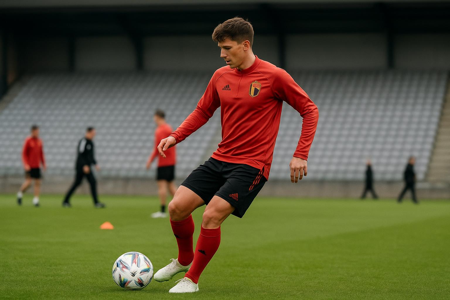 Nathan De Cat van Anderlecht tijdens een trainingsmoment bij de Rode Duivels