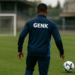 Kenan Haroun in trainingscontext bij KRC Genk, met focus op actie zonder herkenbare gezichten