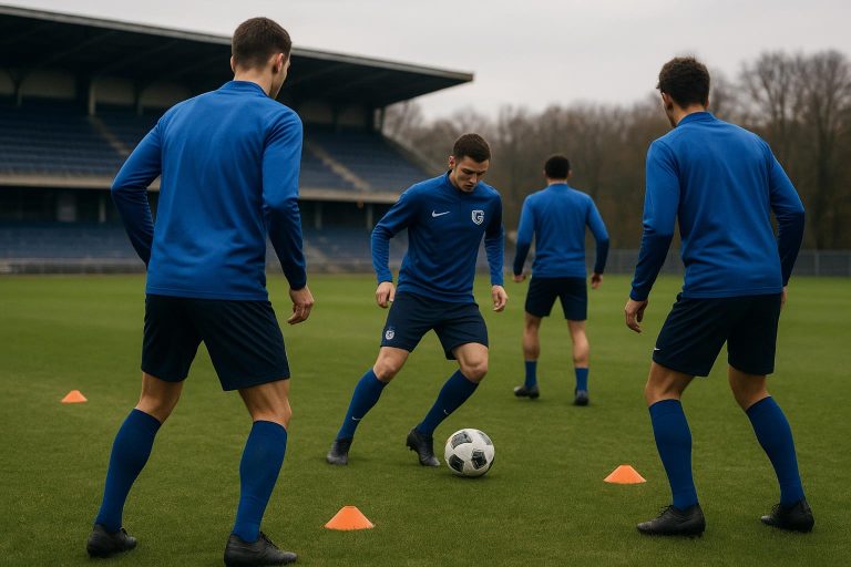 Spelers van KRC Genk tijdens een trainingsmoment in aanloop naar een wedstrijd.