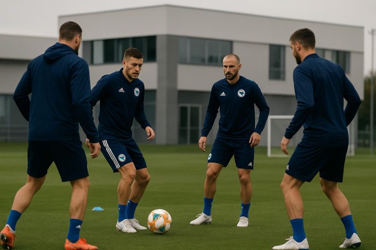 Training van Bosnië en Herzegovina in Butmir met spelers op het oefenveld