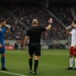 Scheidsrechter onderbreekt een WK-wedstrijd voor een drinkpauze in een stadion.