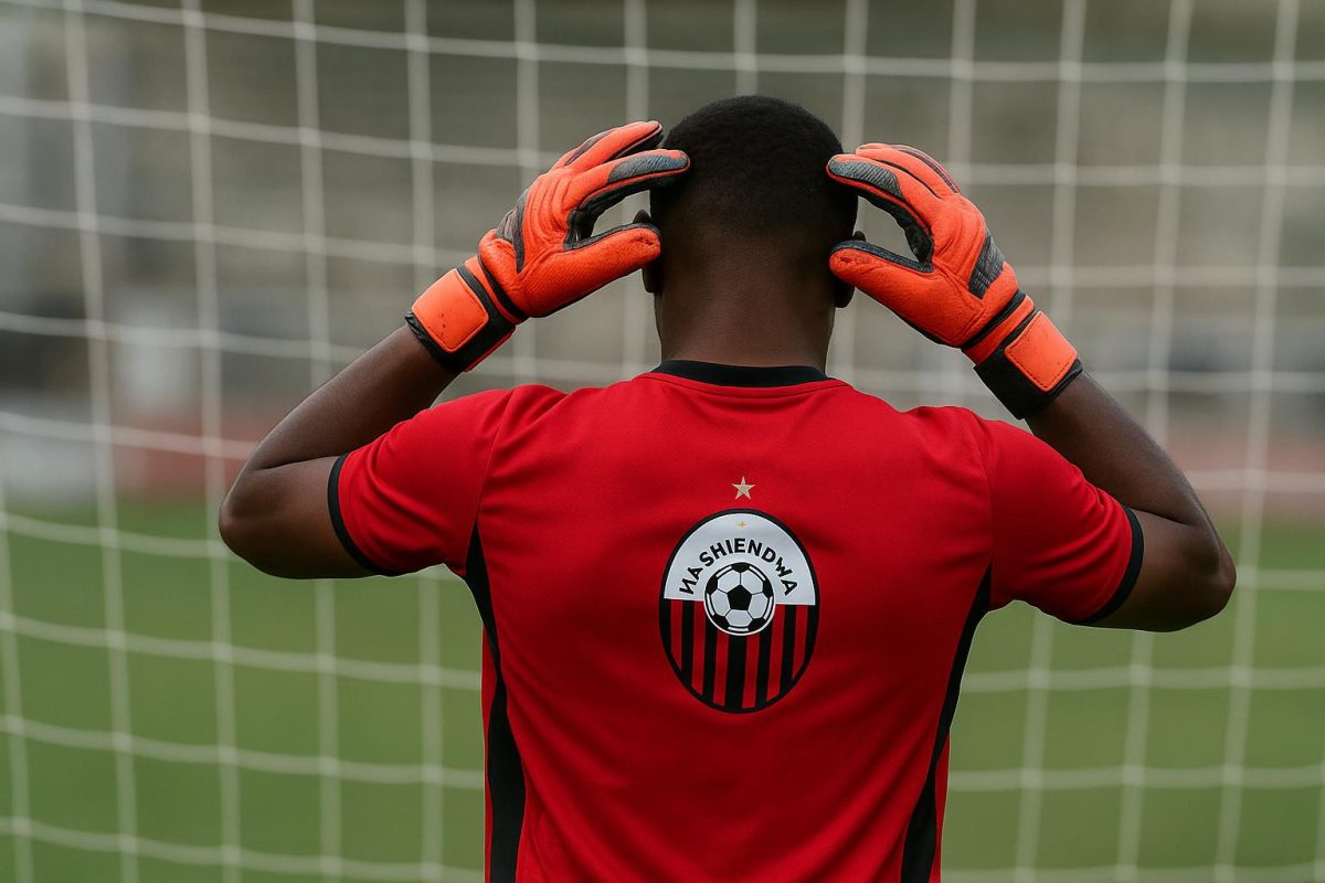 Een doelman van KF Shkëndija tijdens een trainingsmoment aan het doel