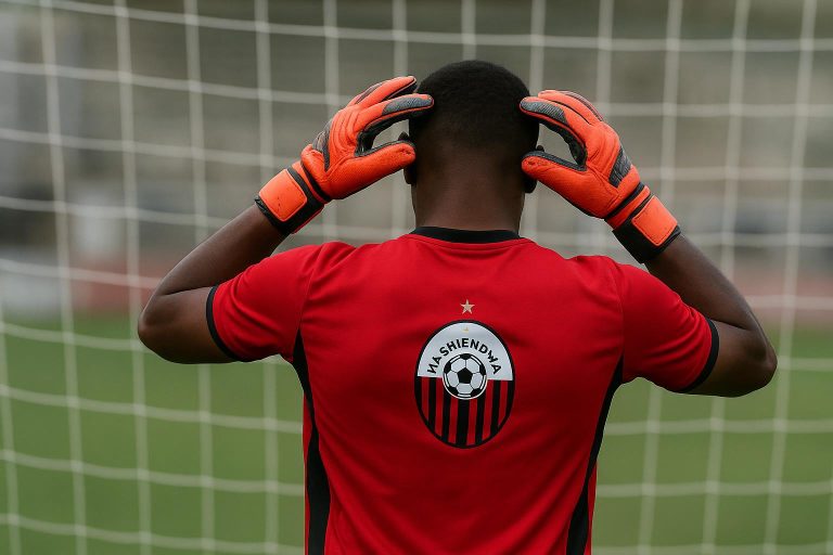 Een doelman van KF Shkëndija tijdens een trainingsmoment aan het doel