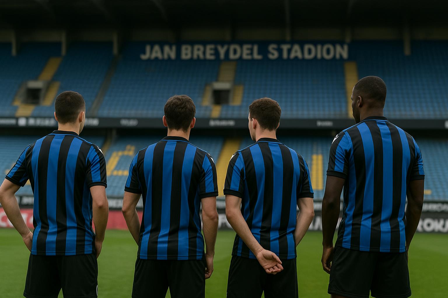 Sfeerbeeld in het Jan Breydelstadion bij Club Brugge, met spelers op de achtergrond