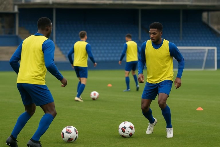 Spelers van KVC Westerlo tijdens een training met focus op het WK-doel