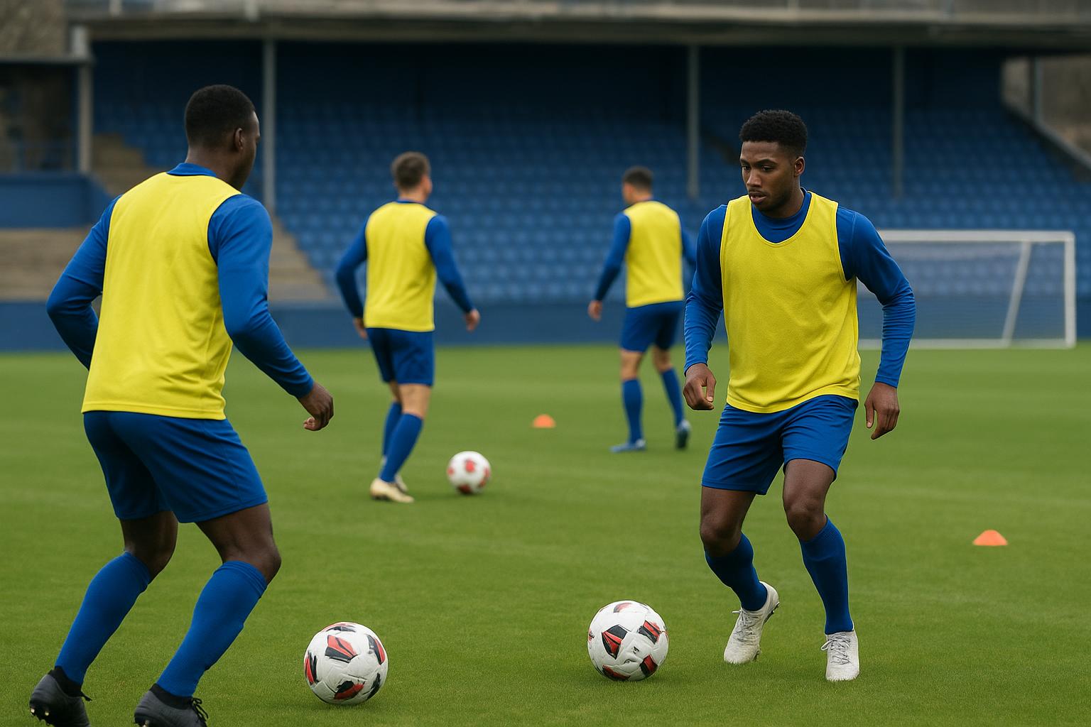 Spelers van KVC Westerlo tijdens een training met focus op het WK-doel