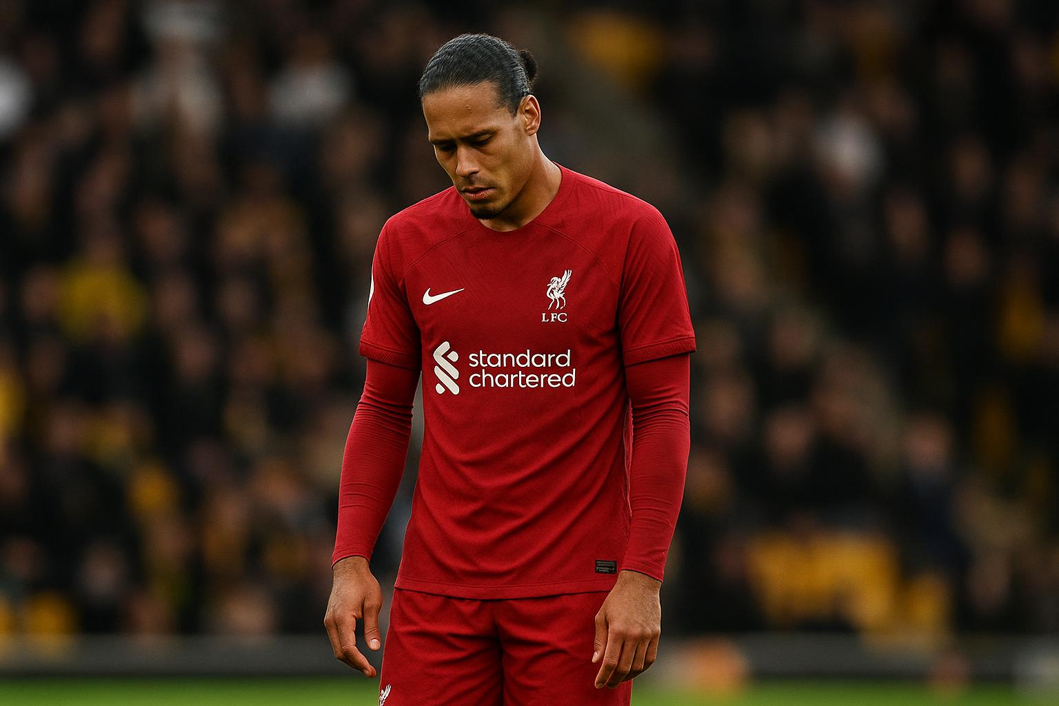 Virgil van Dijk reageert teleurgesteld na Wolverhampton Wanderers tegen Liverpool.