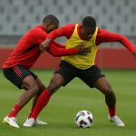 Trainingsmoment van de Rode Duivels met focus op een speler in het middenveld