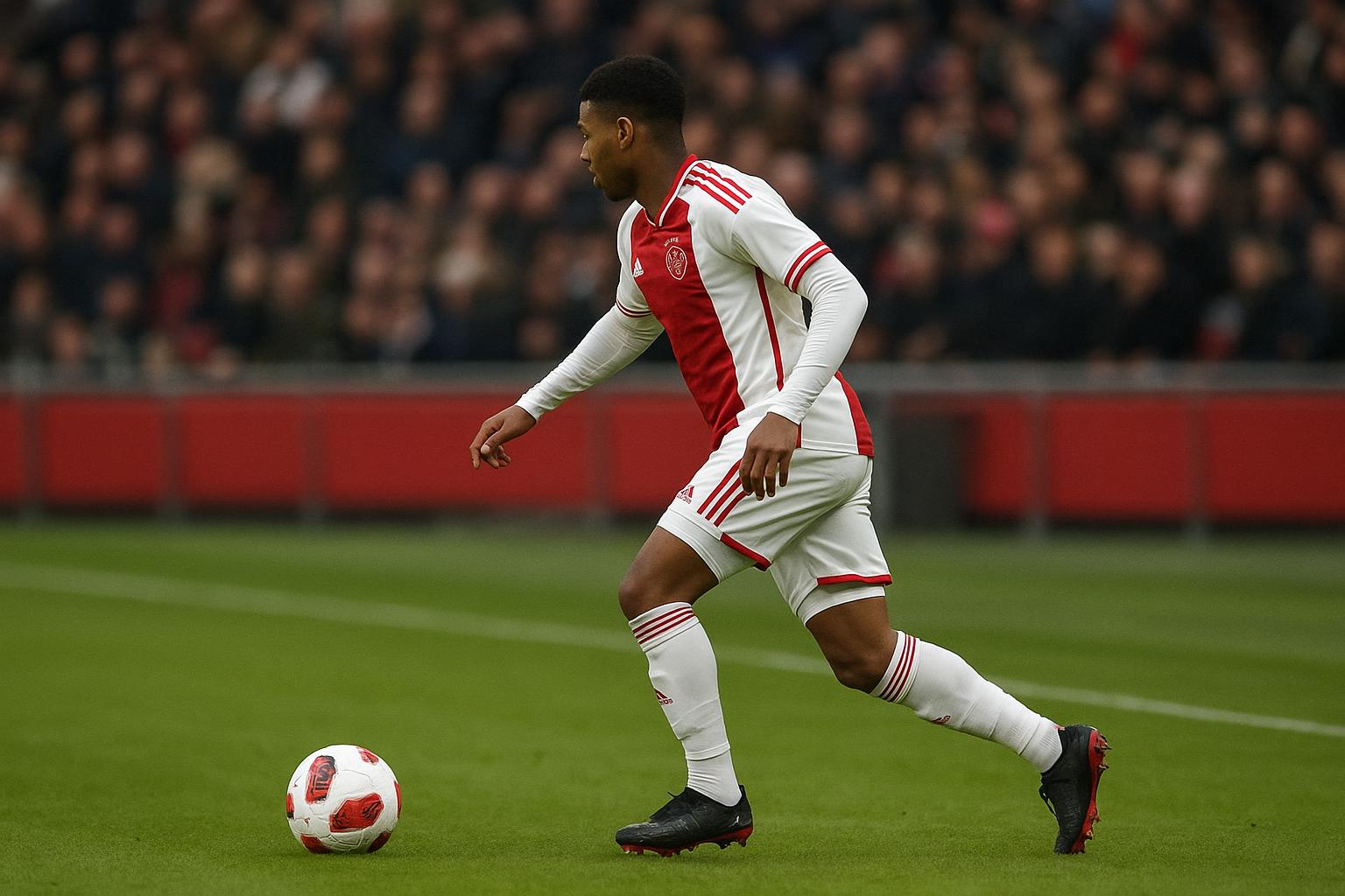 Mika Godts in actie met Ajax tijdens een wedstrijd