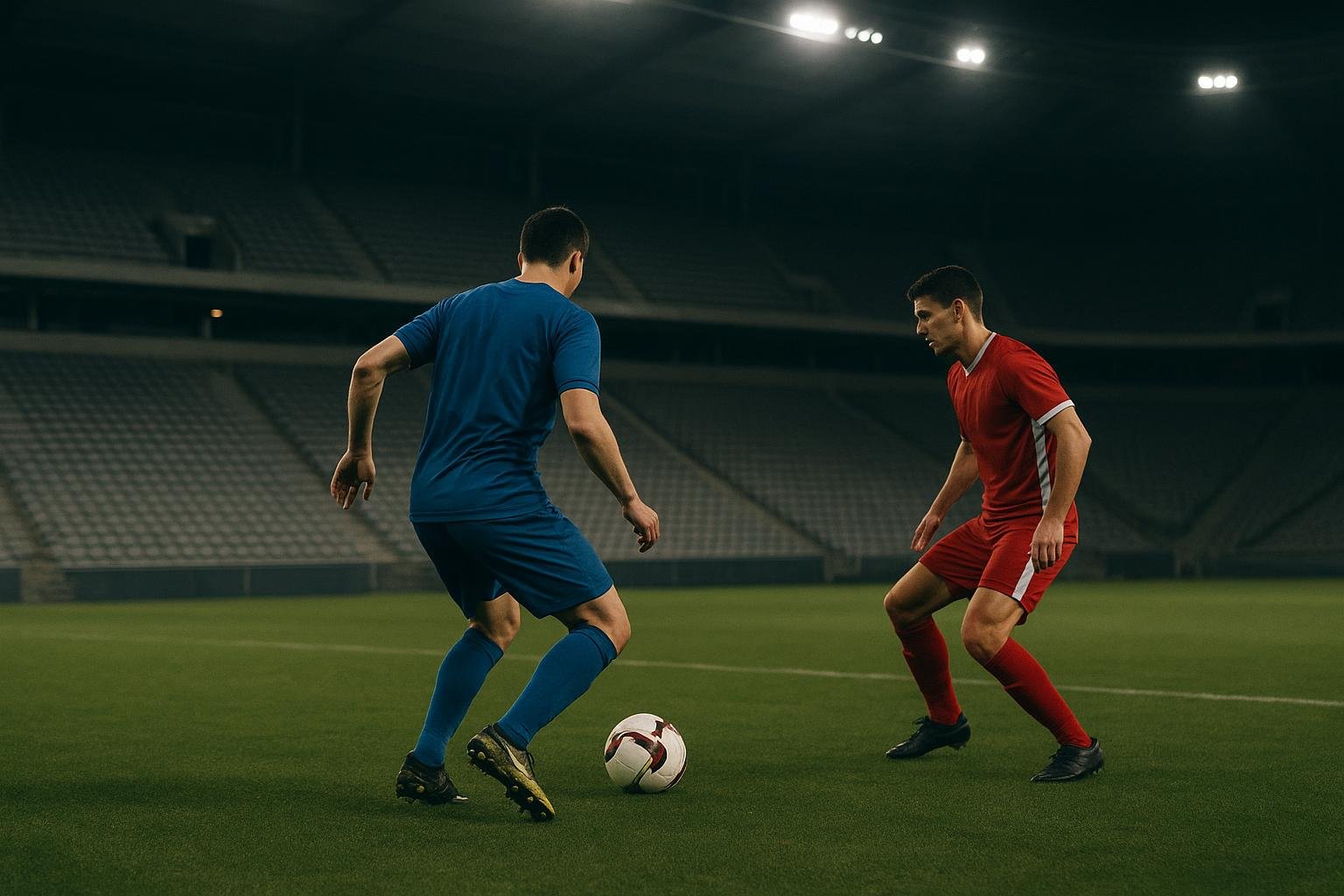 Sfeervol, onscherp stadionbeeld zonder herkenbare gezichten bij droevig nieuws rond Memphis Depay en Lary Simões.