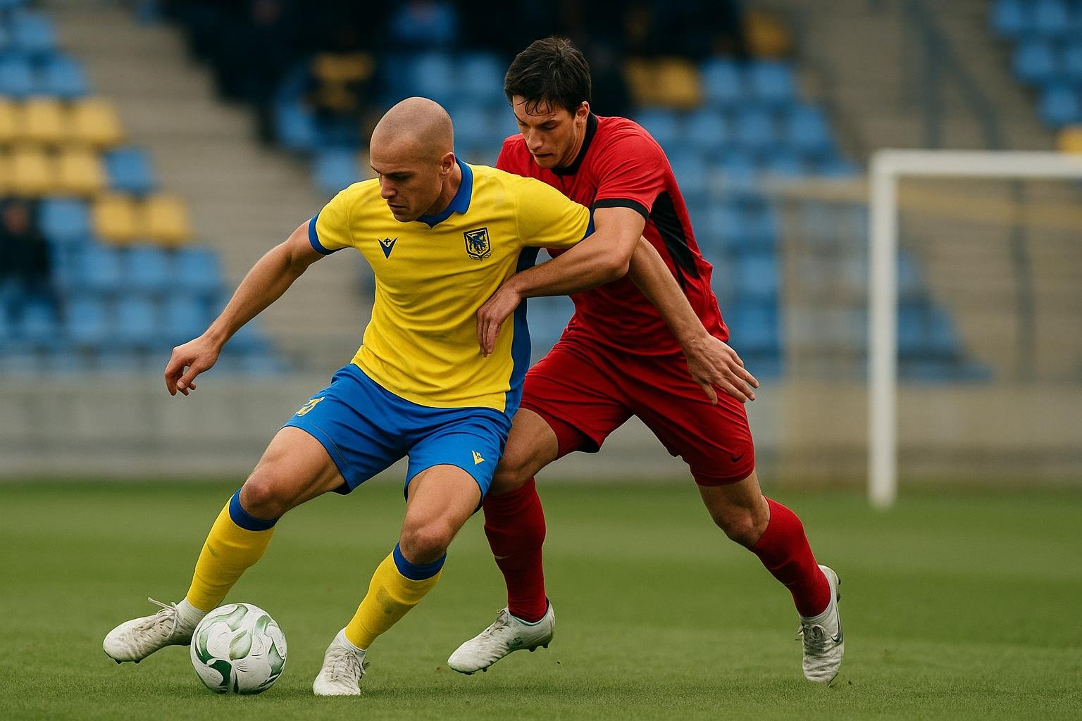 Loïc Lapoussin in actie in het shirt van STVV tijdens een wedstrijd.
