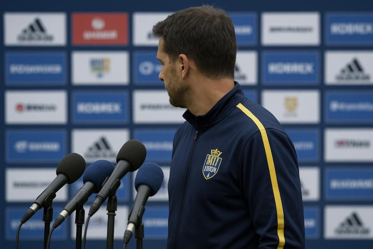 David Hubert langs de zijlijn als trainer van Union