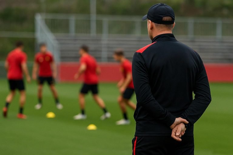 Rudi Garcia tijdens een moment met de Rode Duivels op training