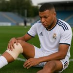 Kylian Mbappé van Real Madrid tijdens een moment rond een knieblessure in aanloop naar het WK