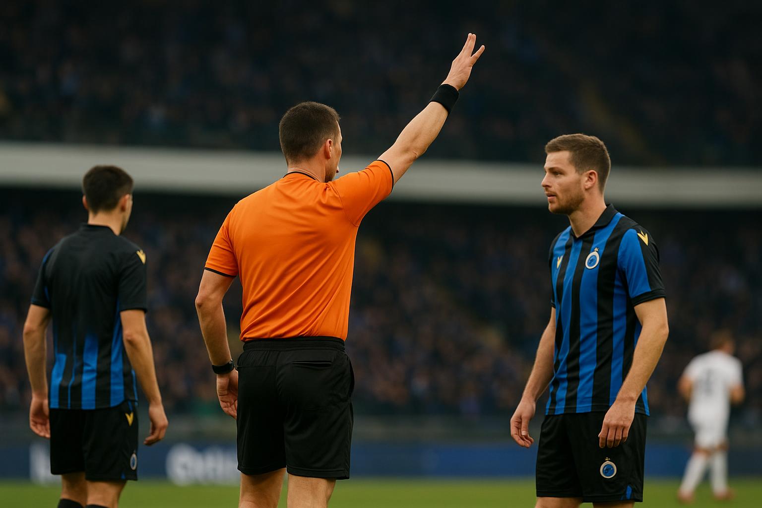 Een scheidsrechter die extra tijd aangeeft tijdens een voetbalwedstrijd in een stadion.